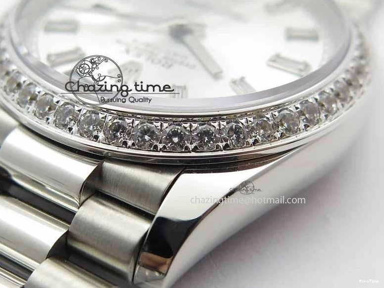 MiroTime 0116 Minimalist Day Date 40mm SS BP Maker Best Edition Diamond Bezel Silver Dial On SS Bracelet A 3697